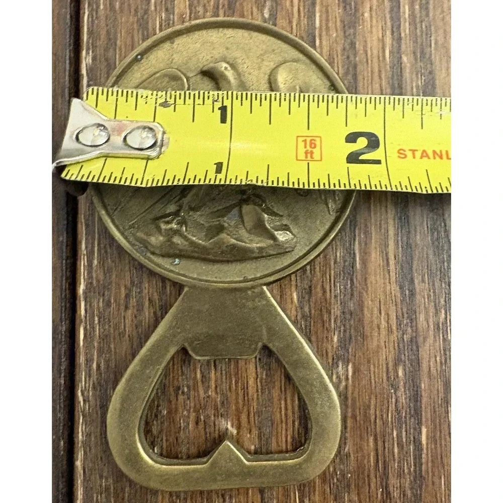 Vintage Italy Solid Brass Bottle Opener Eagle Rooster Coin Figural Barware